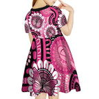 Personalised Australia Indigenous Kid Short Sleeve Dress Breast Cancer Ribbon Think Pink - Black Version LT14