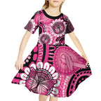Personalised Australia Indigenous Kid Short Sleeve Dress Breast Cancer Ribbon Think Pink - Black Version LT14