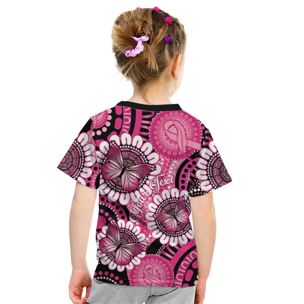 Personalised Australia Indigenous Kid T Shirt Breast Cancer Ribbon Think Pink - Black Version LT14