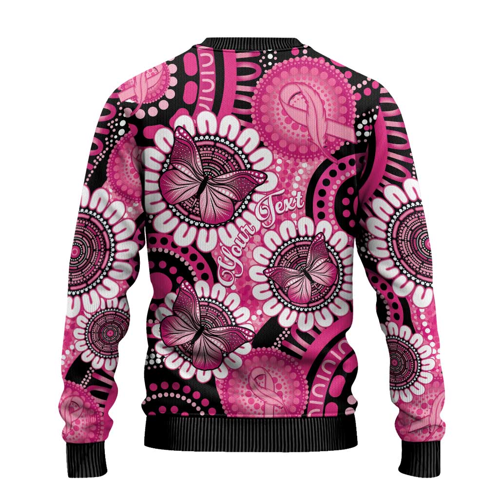 Personalised Australia Indigenous Ugly Christmas Sweater Breast Cancer Ribbon Think Pink - Black Version LT14