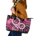 Personalised Australia Indigenous Leather Tote Bag Breast Cancer Ribbon Think Pink - Black Version LT14