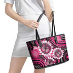Personalised Australia Indigenous Leather Tote Bag Breast Cancer Ribbon Think Pink - Black Version LT14
