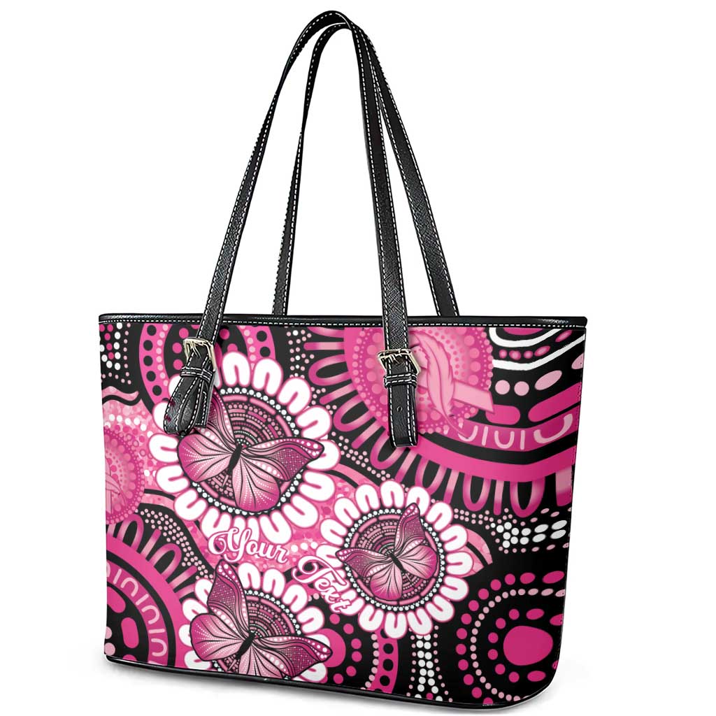 Personalised Australia Indigenous Leather Tote Bag Breast Cancer Ribbon Think Pink - Black Version LT14
