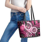 Personalised Australia Indigenous Leather Tote Bag Breast Cancer Ribbon Think Pink - Black Version LT14
