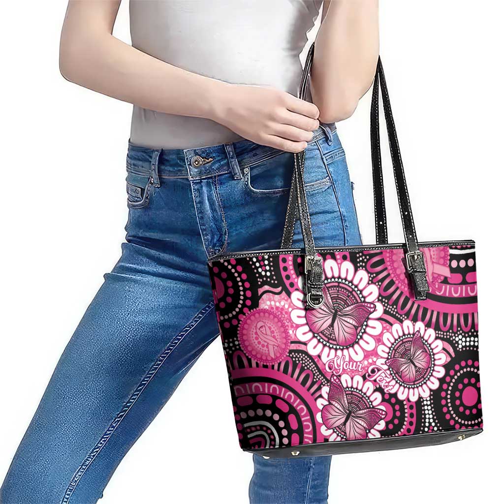 Personalised Australia Indigenous Leather Tote Bag Breast Cancer Ribbon Think Pink - Black Version LT14