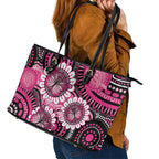 Personalised Australia Indigenous Leather Tote Bag Breast Cancer Ribbon Think Pink - Black Version LT14