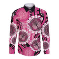 Personalised Australia Indigenous Long Sleeve Button Shirt Breast Cancer Ribbon Think Pink - Black Version LT14
