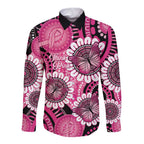 Personalised Australia Indigenous Long Sleeve Button Shirt Breast Cancer Ribbon Think Pink - Black Version LT14