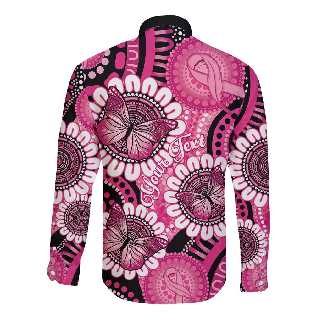 Personalised Australia Indigenous Long Sleeve Button Shirt Breast Cancer Ribbon Think Pink - Black Version LT14