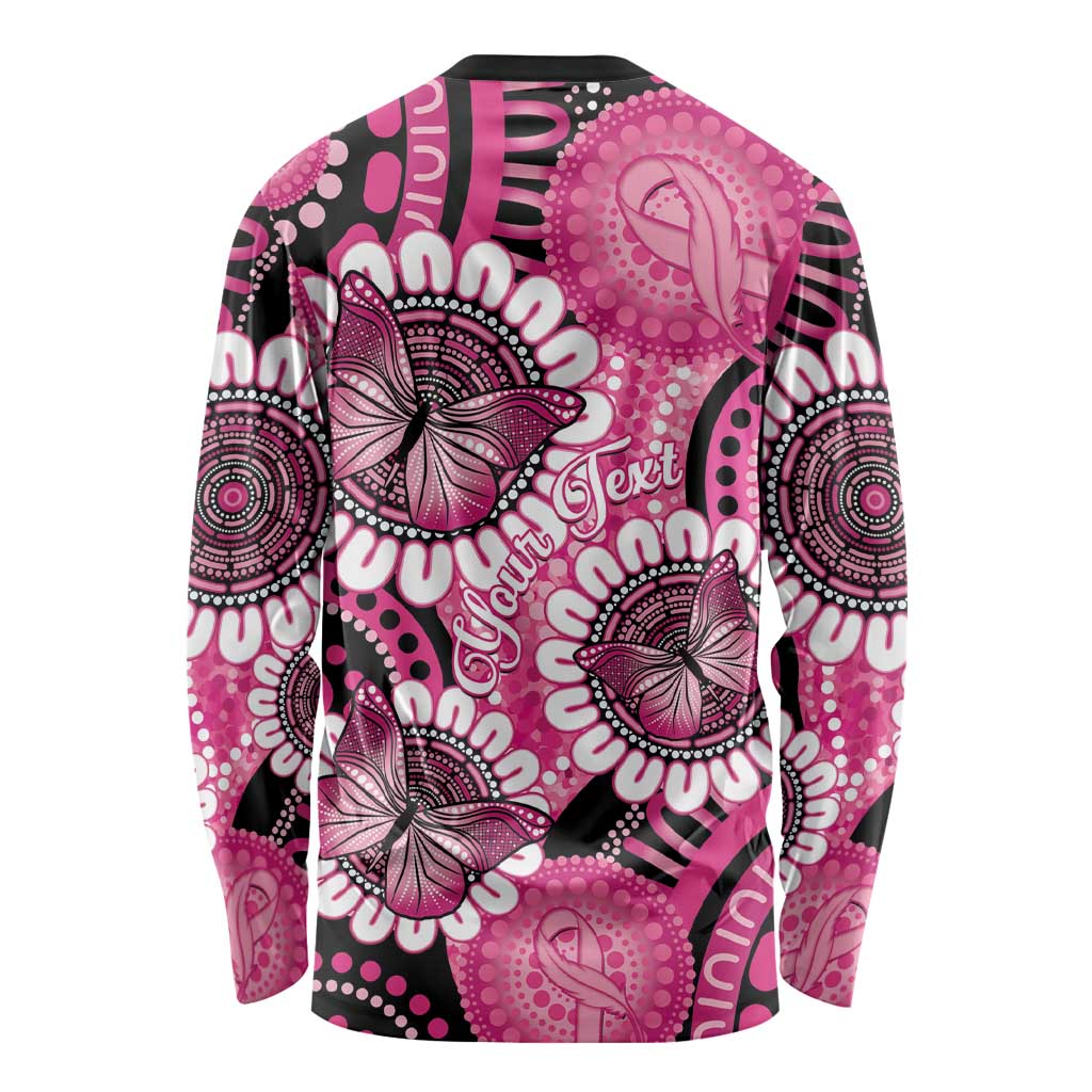 Personalised Australia Indigenous Long Sleeve Shirt Breast Cancer Ribbon Think Pink - Black Version LT14