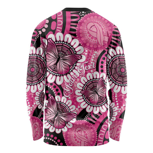 Personalised Australia Indigenous Long Sleeve Shirt Breast Cancer Ribbon Think Pink - Black Version LT14