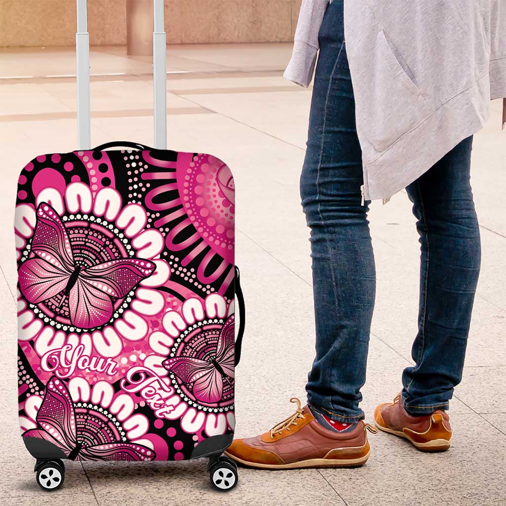 Personalised Australia Indigenous Luggage Cover Breast Cancer Ribbon Think Pink - Black Version LT14