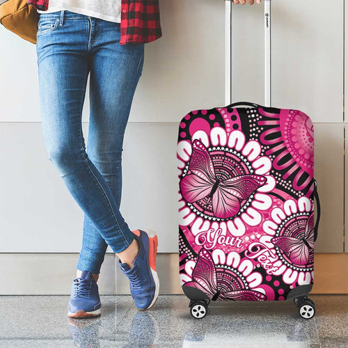 Personalised Australia Indigenous Luggage Cover Breast Cancer Ribbon Think Pink - Black Version LT14