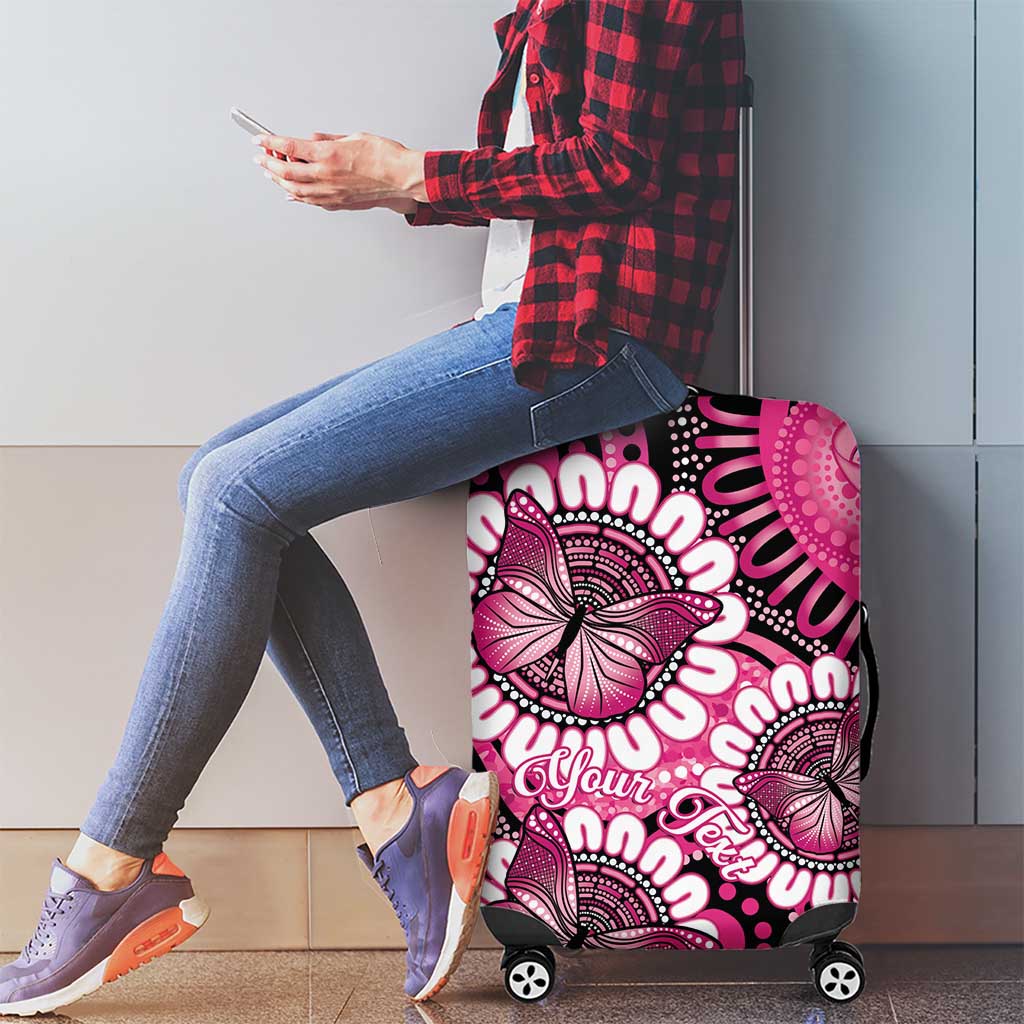 Personalised Australia Indigenous Luggage Cover Breast Cancer Ribbon Think Pink - Black Version LT14