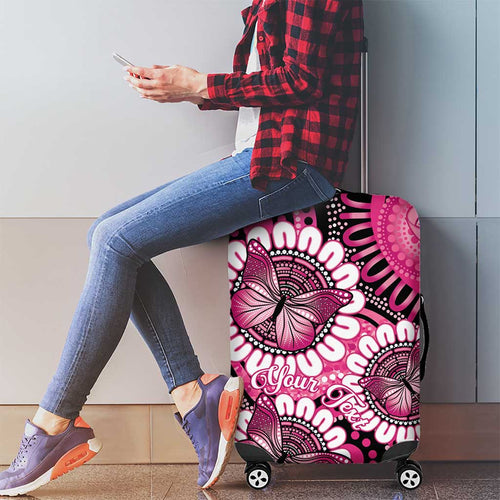 Personalised Australia Indigenous Luggage Cover Breast Cancer Ribbon Think Pink - Black Version LT14
