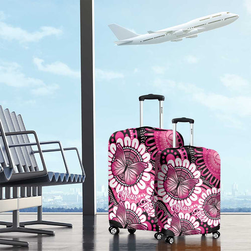 Personalised Australia Indigenous Luggage Cover Breast Cancer Ribbon Think Pink - Black Version LT14