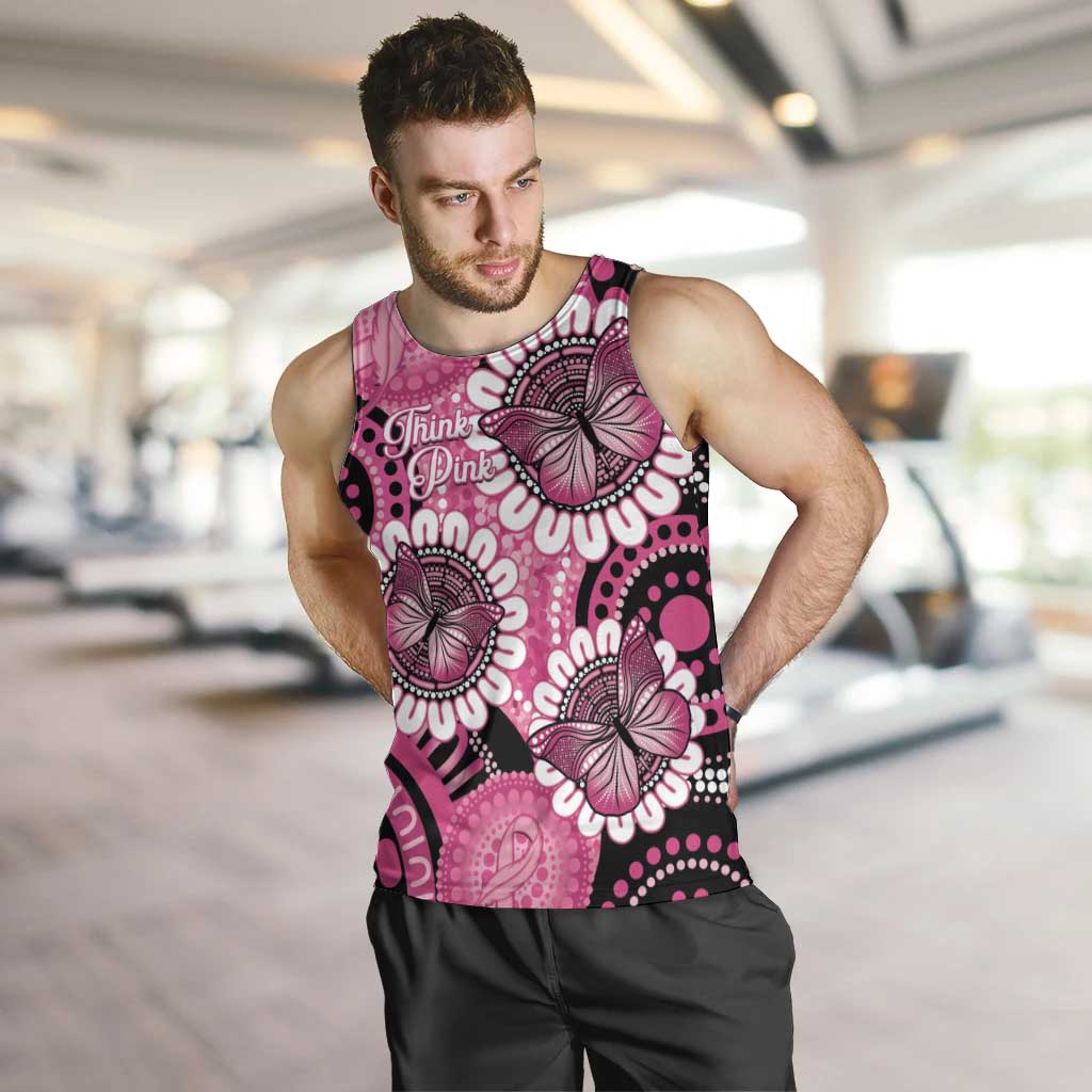 Personalised Australia Indigenous Men Tank Top Breast Cancer Ribbon Think Pink - Black Version LT14