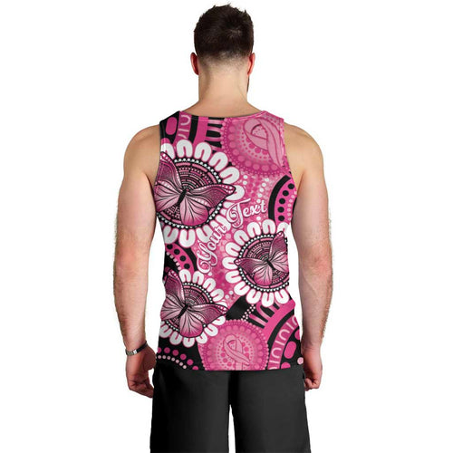 Personalised Australia Indigenous Men Tank Top Breast Cancer Ribbon Think Pink - Black Version LT14