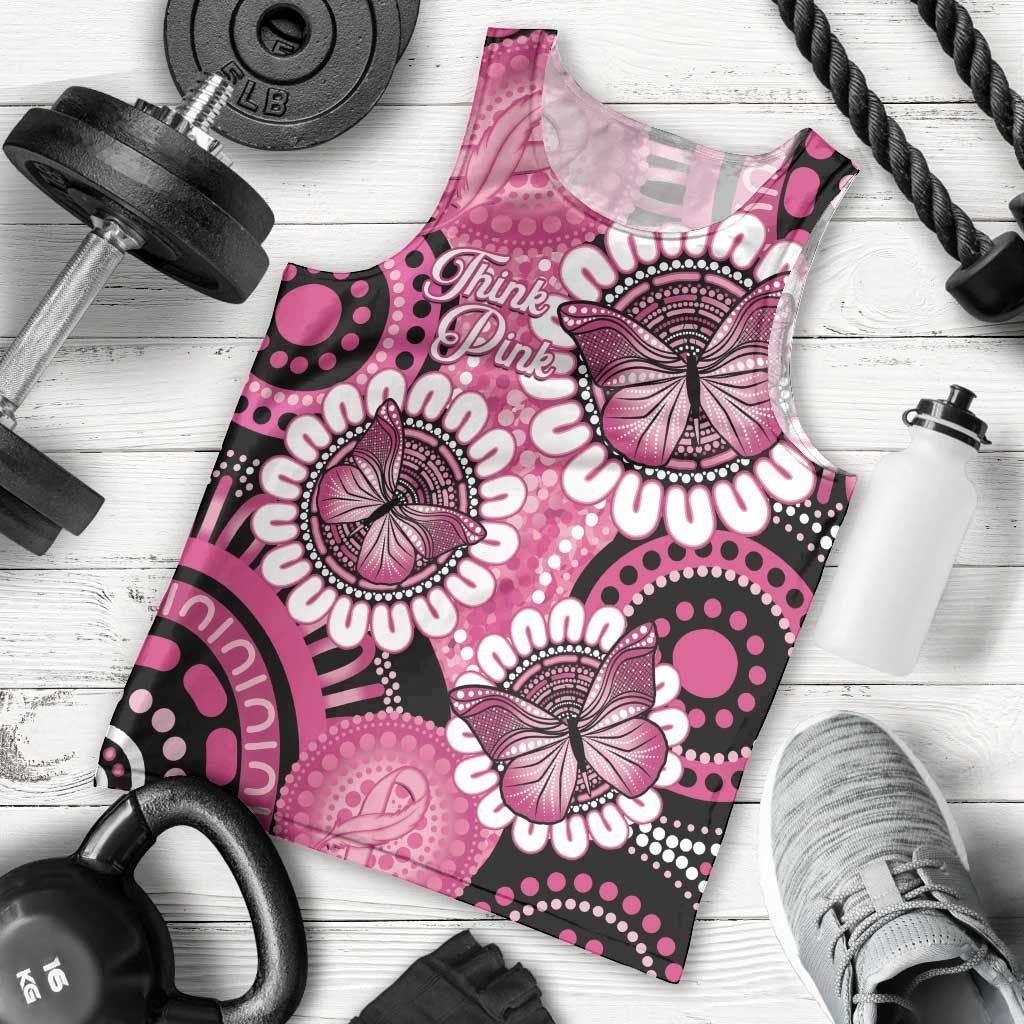 Personalised Australia Indigenous Men Tank Top Breast Cancer Ribbon Think Pink - Black Version LT14
