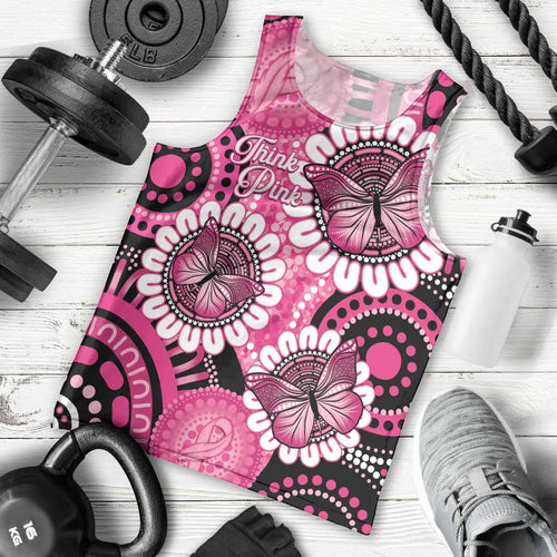 Personalised Australia Indigenous Men Tank Top Breast Cancer Ribbon Think Pink - Black Version LT14