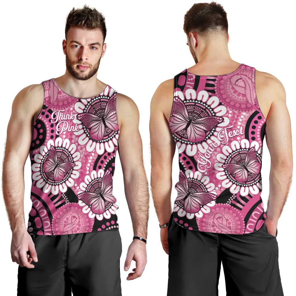 Personalised Australia Indigenous Men Tank Top Breast Cancer Ribbon Think Pink - Black Version LT14
