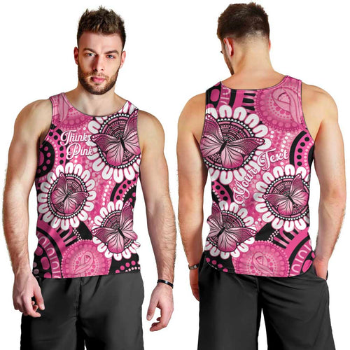 Personalised Australia Indigenous Men Tank Top Breast Cancer Ribbon Think Pink - Black Version LT14