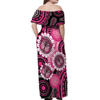 Personalised Australia Indigenous Off Shoulder Maxi Dress Breast Cancer Ribbon Think Pink - Black Version LT14