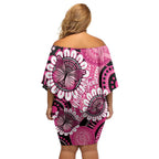 Personalised Australia Indigenous Off Shoulder Short Dress Breast Cancer Ribbon Think Pink - Black Version LT14
