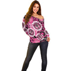 Personalised Australia Indigenous Off Shoulder Sweater Breast Cancer Ribbon Think Pink - Black Version LT14