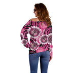 Personalised Australia Indigenous Off Shoulder Sweater Breast Cancer Ribbon Think Pink - Black Version LT14