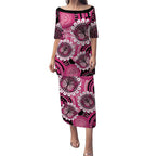 Personalised Australia Indigenous Puletasi Breast Cancer Ribbon Think Pink - Black Version LT14
