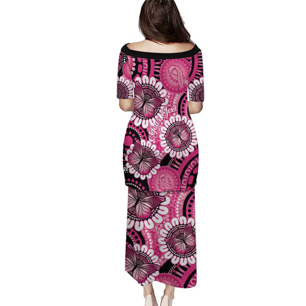 Personalised Australia Indigenous Puletasi Breast Cancer Ribbon Think Pink - Black Version LT14
