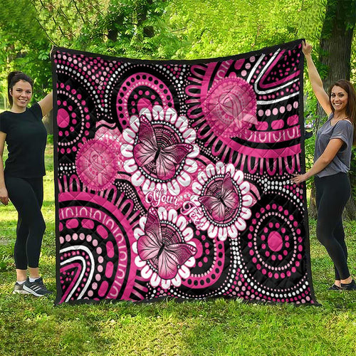 Personalised Australia Indigenous Quilt Breast Cancer Ribbon Think Pink - Black Version LT14