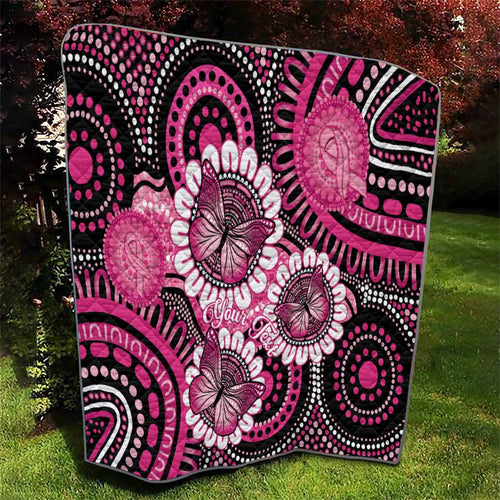Personalised Australia Indigenous Quilt Breast Cancer Ribbon Think Pink - Black Version LT14
