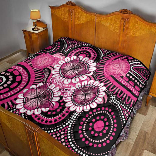 Personalised Australia Indigenous Quilt Breast Cancer Ribbon Think Pink - Black Version LT14
