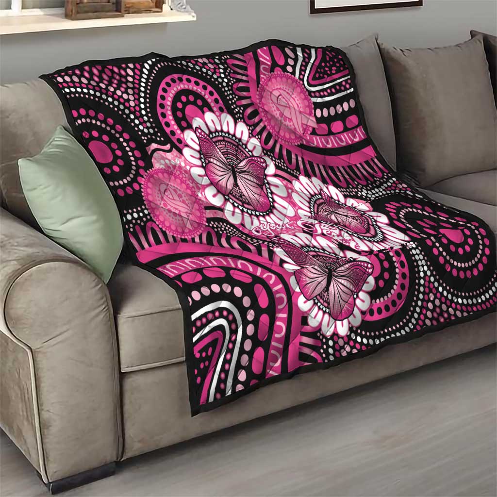 Personalised Australia Indigenous Quilt Breast Cancer Ribbon Think Pink - Black Version LT14