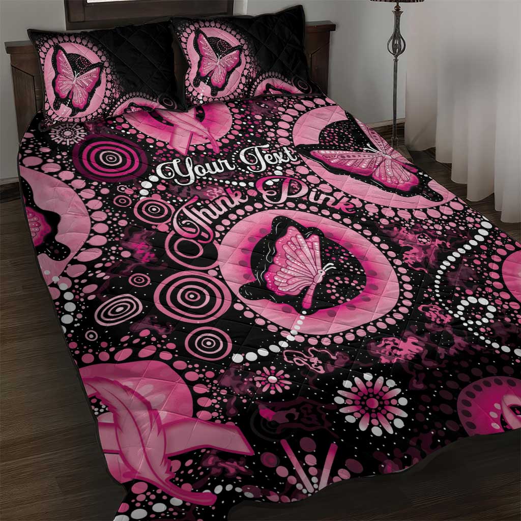 Personalised Australia Indigenous Quilt Bed Set Breast Cancer Ribbon Think Pink - Black Version