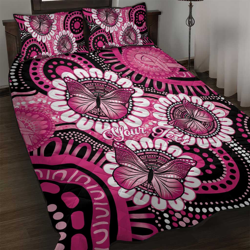 Personalised Australia Indigenous Quilt Bed Set Breast Cancer Ribbon Think Pink - Black Version LT14