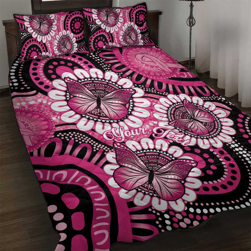 Personalised Australia Indigenous Quilt Bed Set Breast Cancer Ribbon Think Pink - Black Version LT14