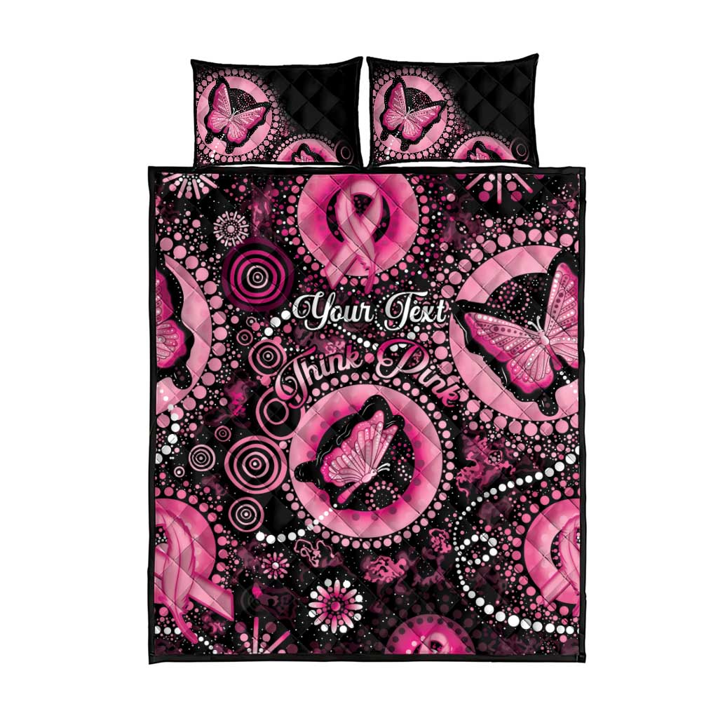 Personalised Australia Indigenous Quilt Bed Set Breast Cancer Ribbon Think Pink - Black Version