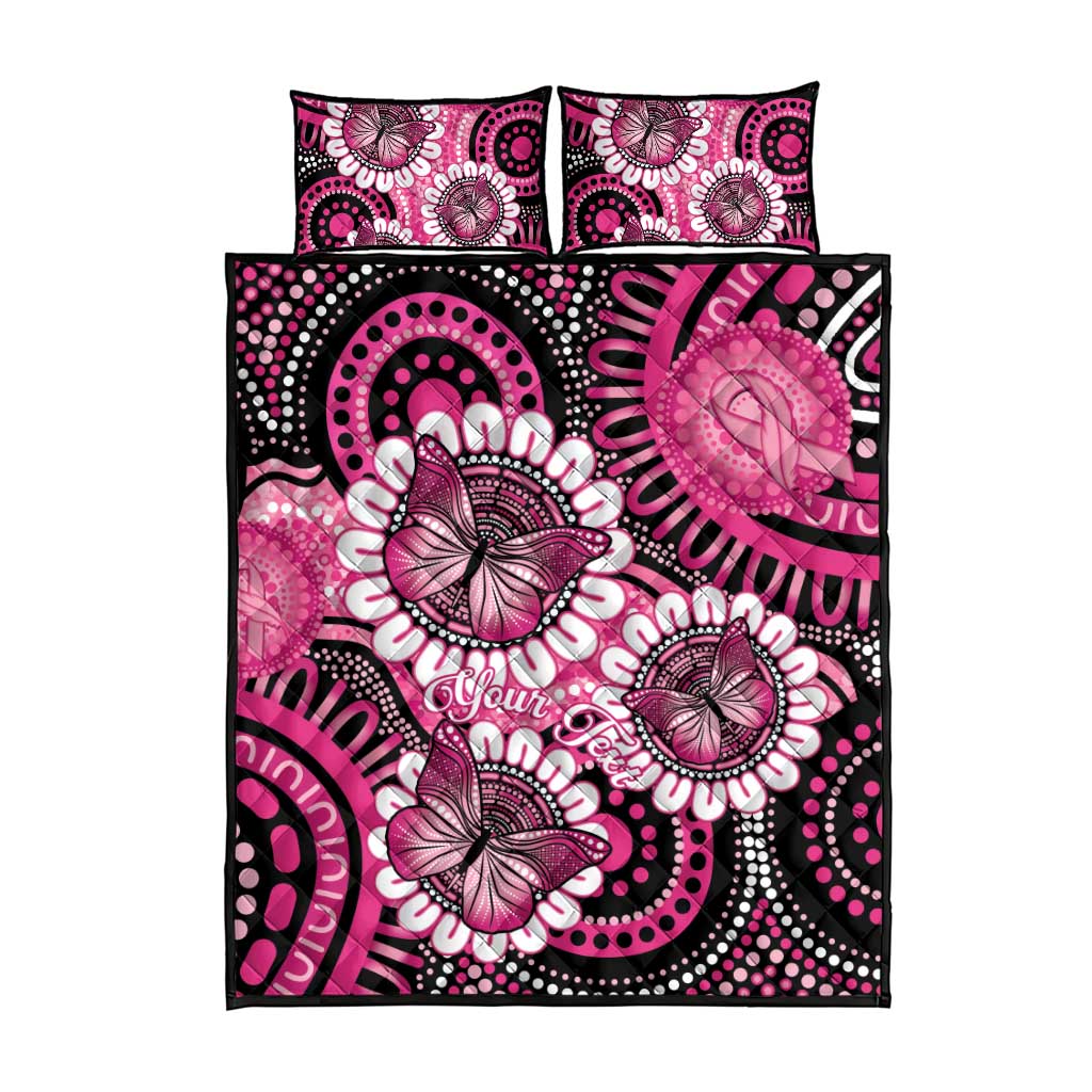 Personalised Australia Indigenous Quilt Bed Set Breast Cancer Ribbon Think Pink - Black Version LT14