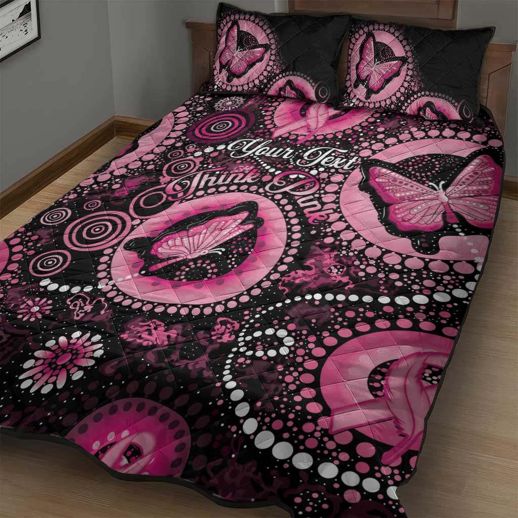Personalised Australia Indigenous Quilt Bed Set Breast Cancer Ribbon Think Pink - Black Version