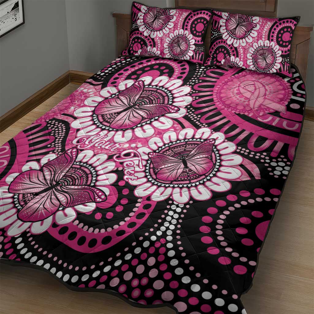 Personalised Australia Indigenous Quilt Bed Set Breast Cancer Ribbon Think Pink - Black Version LT14