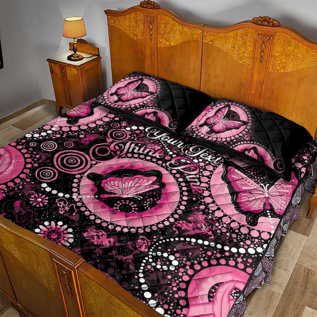 Personalised Australia Indigenous Quilt Bed Set Breast Cancer Ribbon Think Pink - Black Version
