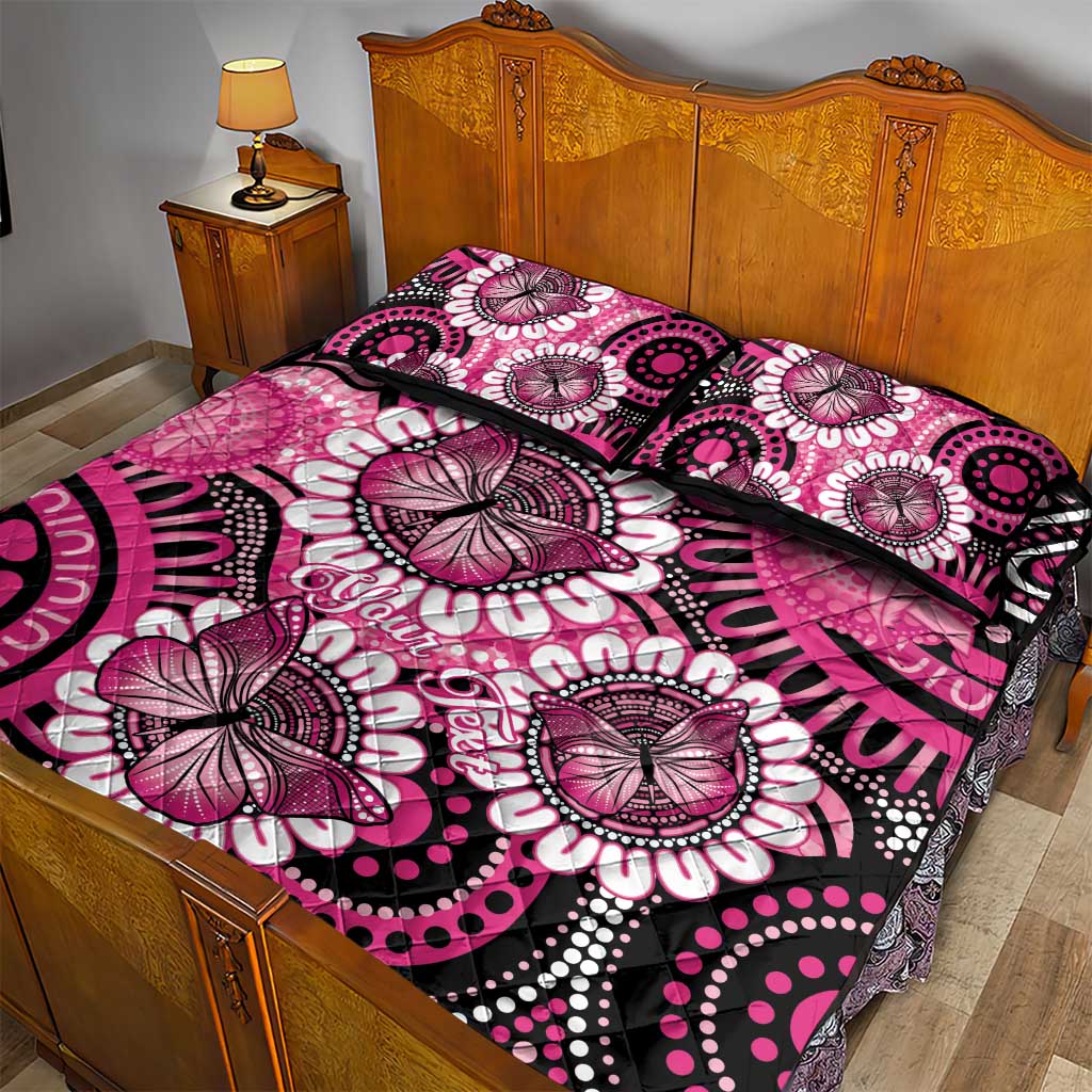 Personalised Australia Indigenous Quilt Bed Set Breast Cancer Ribbon Think Pink - Black Version LT14