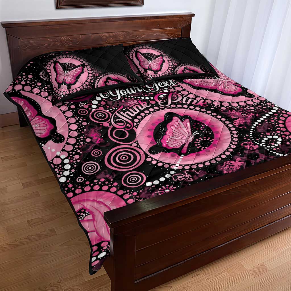 Personalised Australia Indigenous Quilt Bed Set Breast Cancer Ribbon Think Pink - Black Version