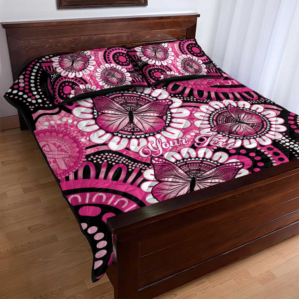 Personalised Australia Indigenous Quilt Bed Set Breast Cancer Ribbon Think Pink - Black Version LT14