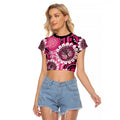 Personalised Australia Indigenous Raglan Cropped T Shirt Breast Cancer Ribbon Think Pink - Black Version LT14