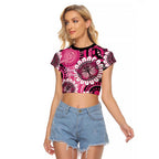 Personalised Australia Indigenous Raglan Cropped T Shirt Breast Cancer Ribbon Think Pink - Black Version LT14