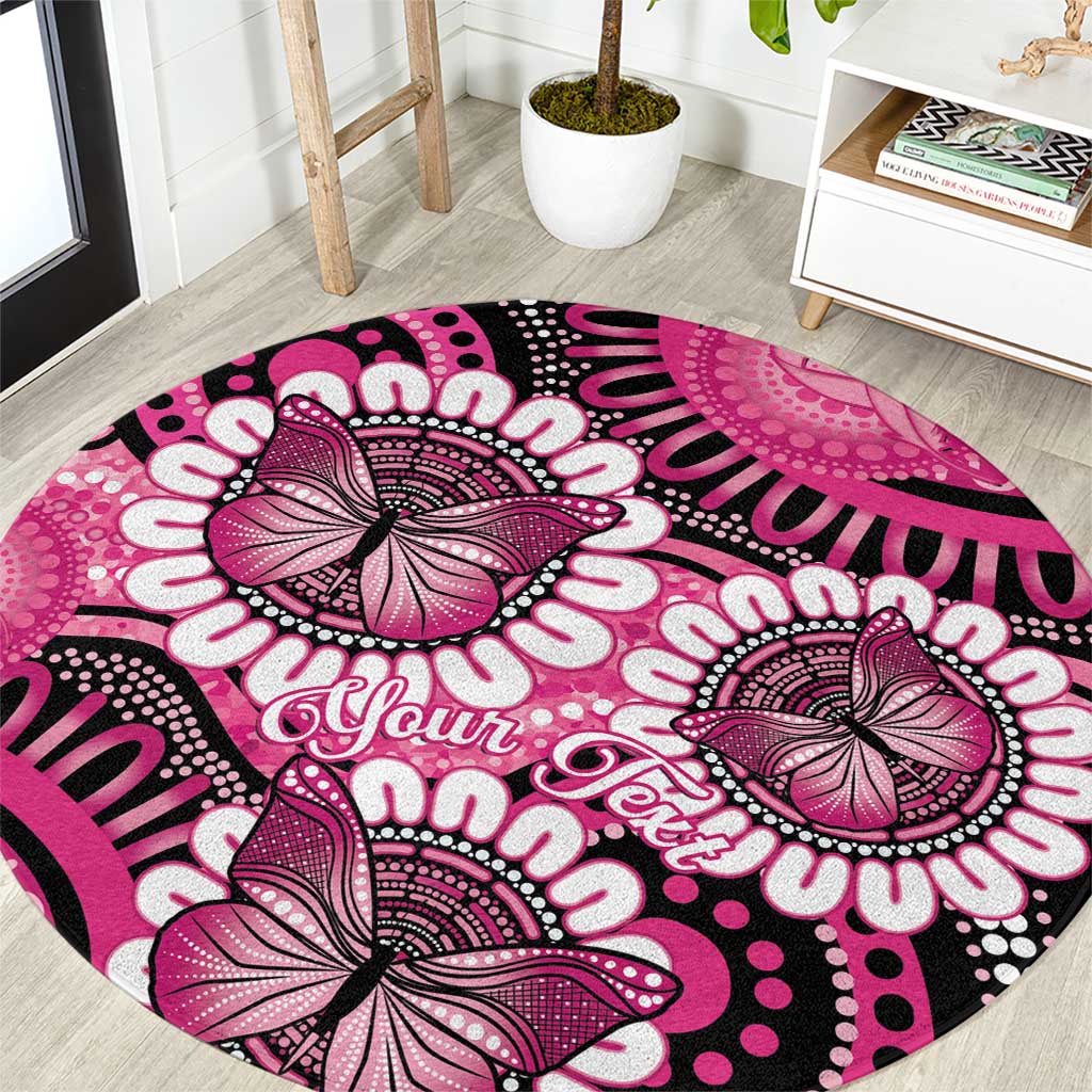 Personalised Australia Indigenous Round Carpet Breast Cancer Ribbon Think Pink - Black Version LT14